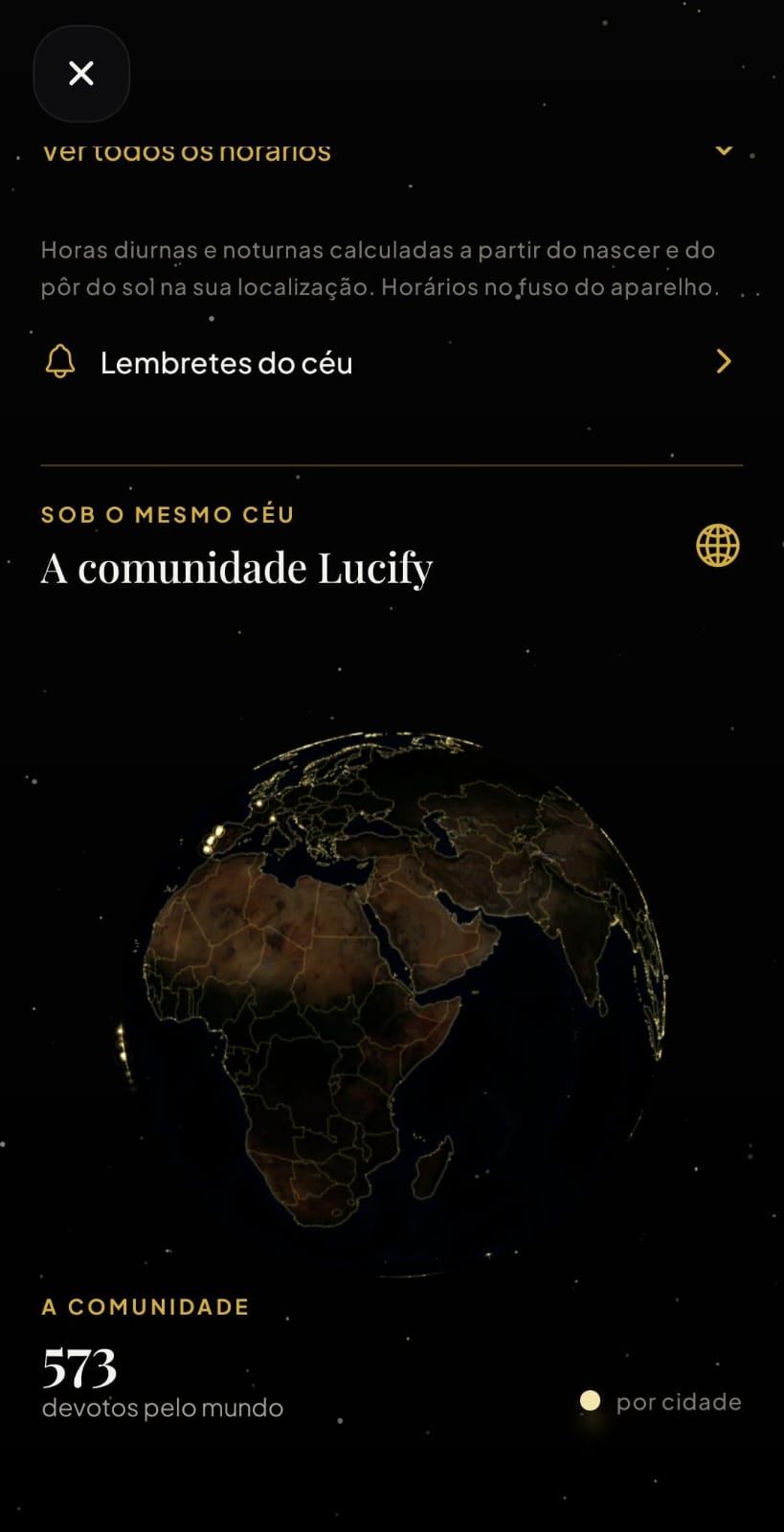 Globo da comunidade Lucify com devotos pelo mundo